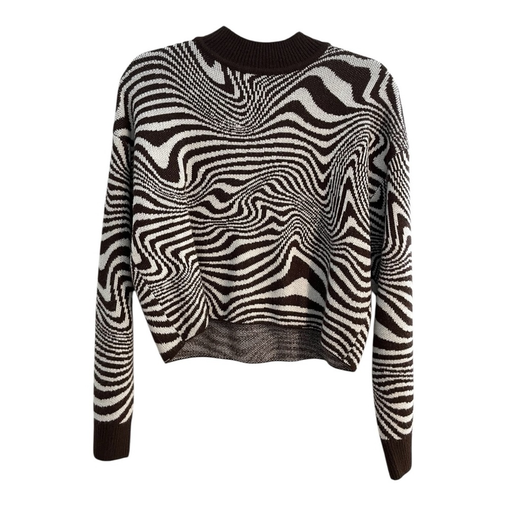 H&M Jacquard Knit Sweater Brown White Swirl